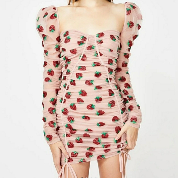 Lirika Matoshi Nude Pink Strawberry Ruched Mini Dress - Picture 9 of 10